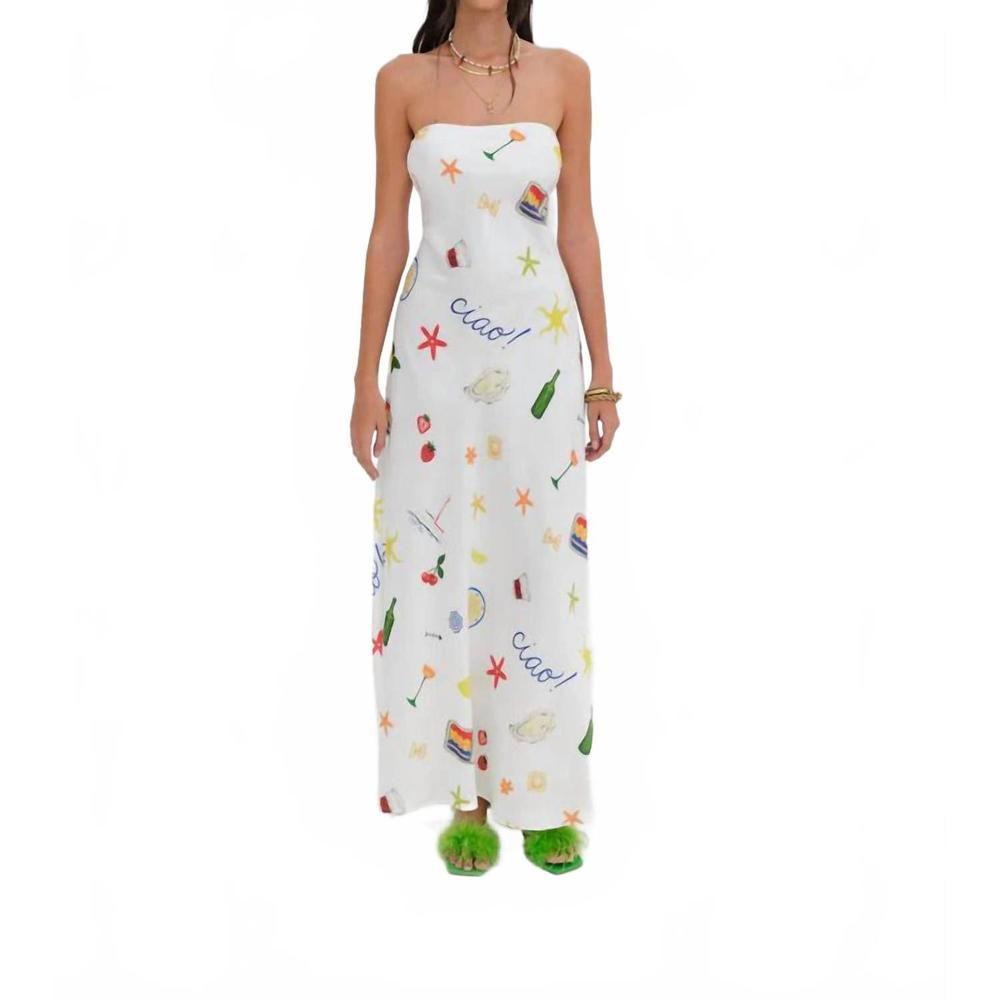Chic White Strapless Maxi Dress with Colorful Accents